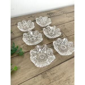 Set of 6 Vintage Cut Crystal Salt Cellars – Ornate Star Pattern